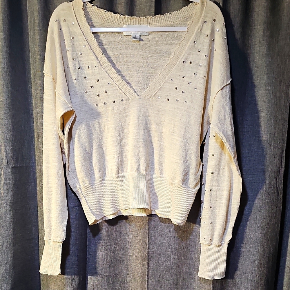 Wildfox Cream Sweater with Jewels And Studs Size Small
